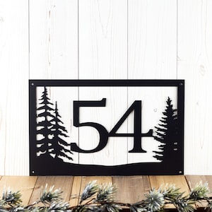 House Number Sign, Metal Sign Personalized Outdoor, Address Sign, Cabin Decor Rustic, Tree Metal Wall Art