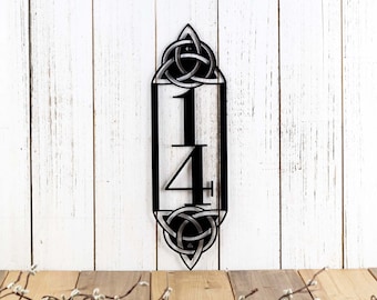 Vertical House Number Plaque, Outdoor Metal Address Sign, Metal House Numbers, Celtic Knot