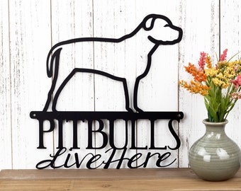 Pitbulls Metal Sign Outdoors, Natural Ears, Pitbull Mom, Dog Sign for Fence