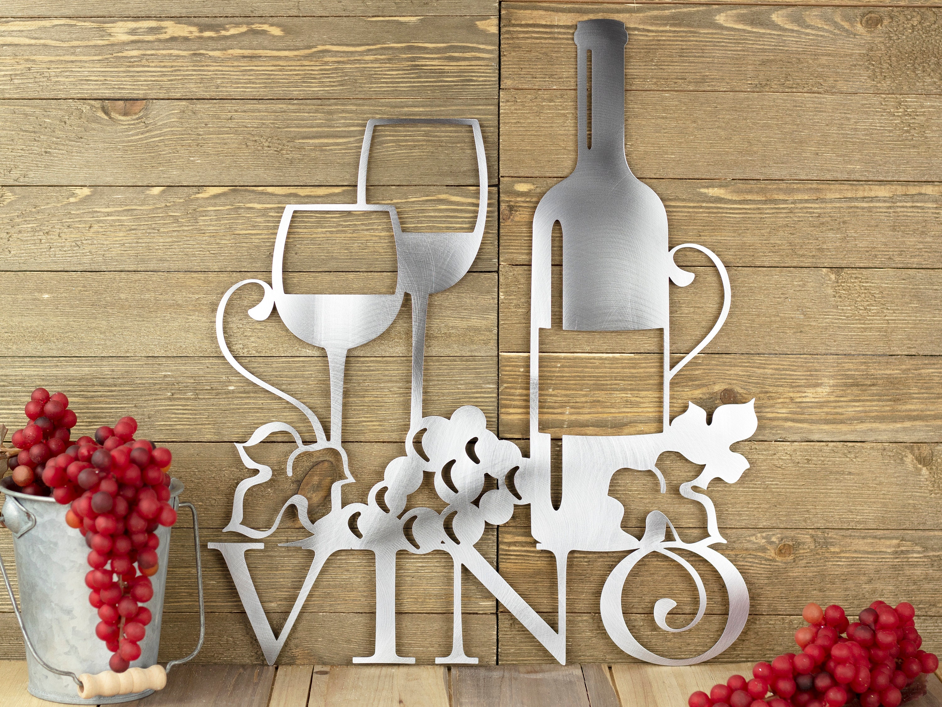 Vino Metal Wall Art, Wine Sign, Wine Wall Decor, Kitchen Decor, Metal