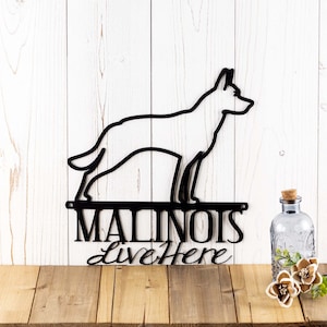 Belgian Malinois Lives Here Metal Sign, Metal Wall Art, Dog Sign, Door Sign, Wall Hanging