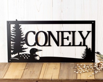Personalized Family Name Metal Sign with Lake Loon