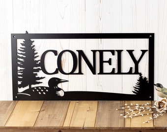 Custom Outdoor Family Last Name Metal Sign with Loon, Family Name Sign, Custom Sign, Metal Wall Art