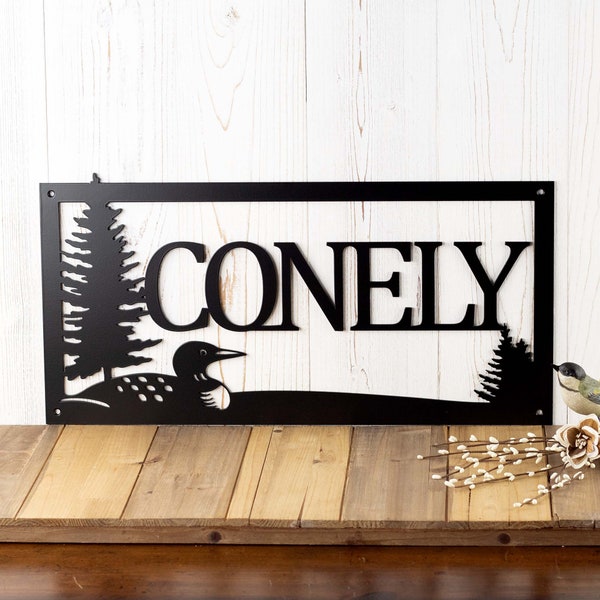 Custom Outdoor Family Last Name Metal Sign with Loon, Family Name Sign, Custom Sign, Metal Wall Art