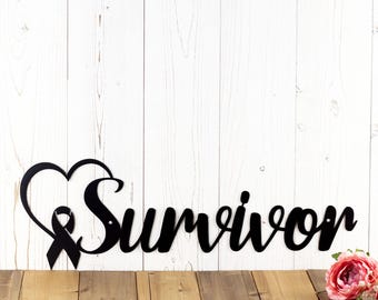 Breast Cancer Survivor Metal Wall Plaque, Pink Ribbon & Heart Brave Fighting Warrior Sign, Love, Strength and Courage Inspirational Decor