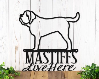 English Mastiffs Live Here Metal Sign, Door Sign, Metal Wall Art, Dog Sign