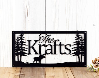 Custom Name Sign, Custom Metal Sign, Personalized Sign, Lake Home Decor, Cabin Decor, Rustic Decor, Moose