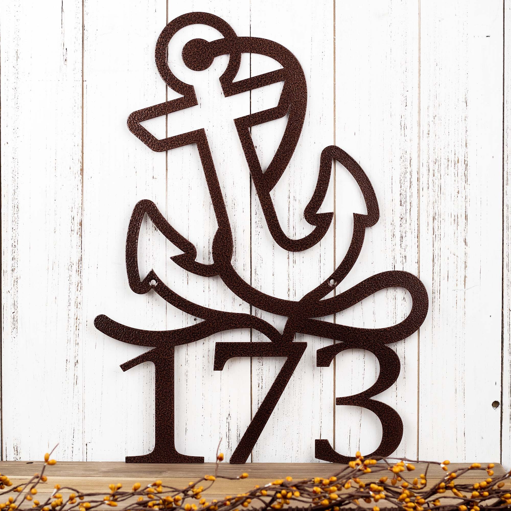 Nautical House Number with Anchor, Metal Address Plaque, Outdoor Metal