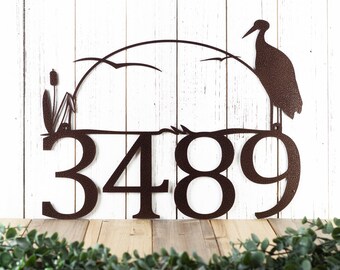 Heron House Number Sign, Address Plaque, Lake House Decor, Outdoor Signs