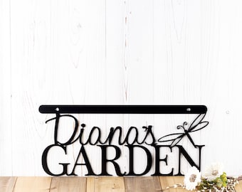 Hanging Personalized Garden Metal Name Sign with Dragonfly