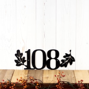 Custom Outdoor House Number Metal Sign with Oak Leaves, Address Plaque, Outdoor Sign
