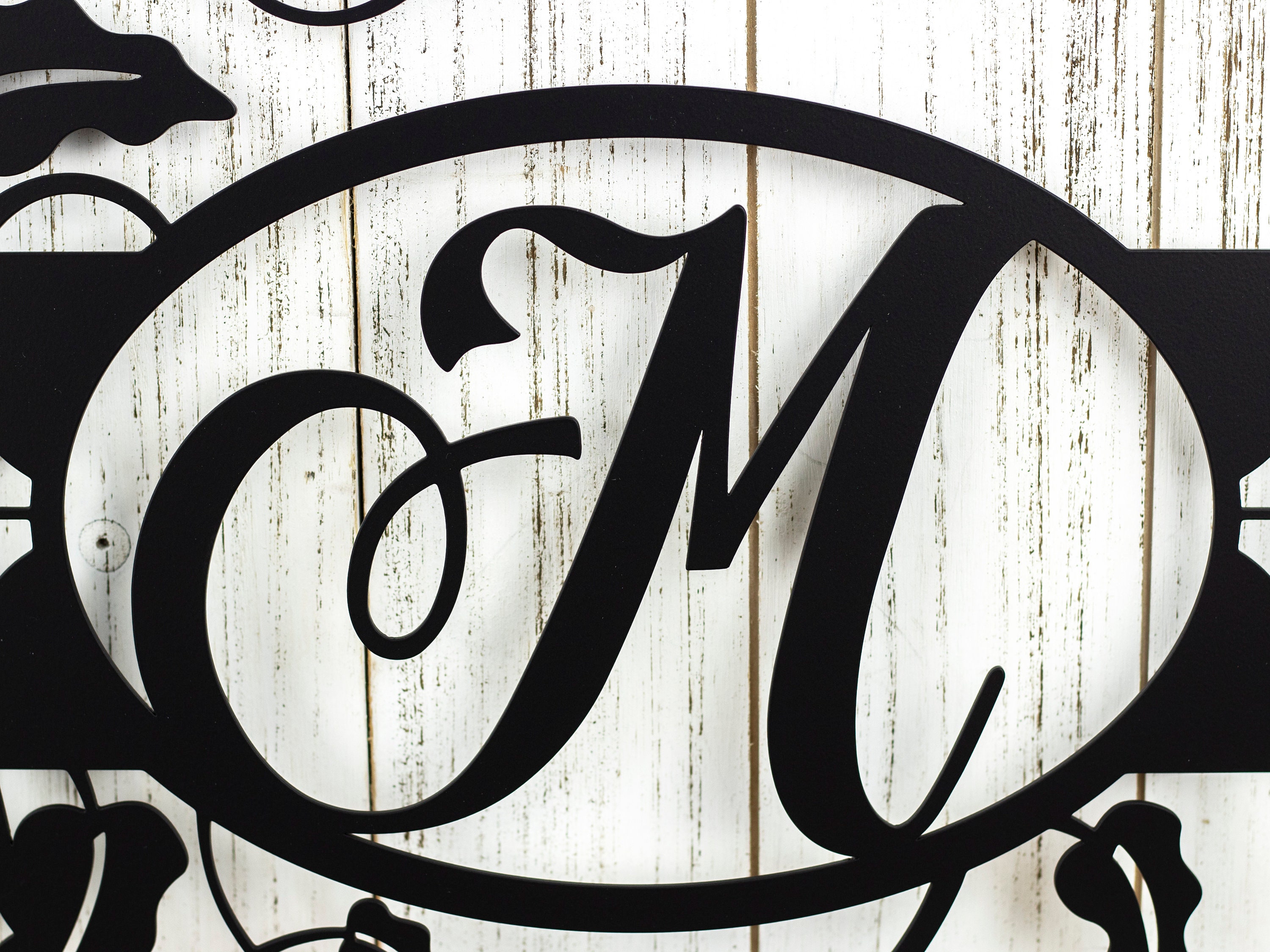 Metal Family Sign | Vine Monogram | Flourish Monogram | Outdoor Metal Wall Art | Personalized ...