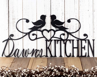 Kitchen Metal Sign Personalized, Farm Kitchen Decor, Bird Decoration, Name Metal Sign