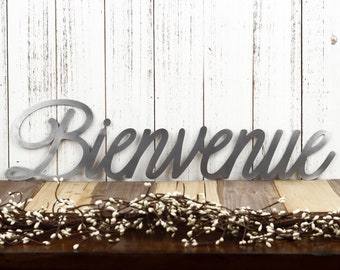 "Bienvenue" Scroll design 9" w x 5" h Dark Brown Cast Iron Door/Wall Sign "Bienvenue" Scroll design 9" w x 5" h Dark Brown Cast Iron Door/Wall Sign