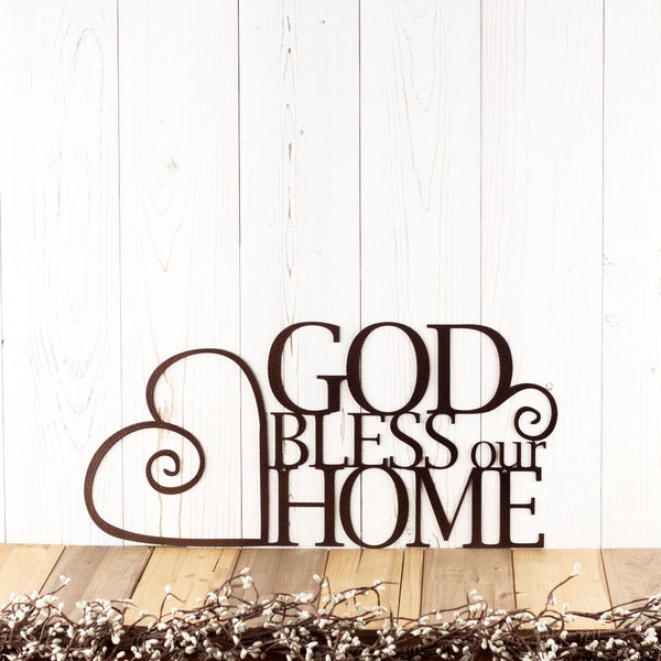 God Bless Our Home Metal Sign, Heart, Metal Wall Art, Wall Hanging, Metal Wall Decor, Religious Decor