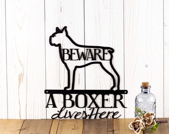 Boxer Dogs Metal Wall Art, Beware of Dog Sign, Metal Sign Outdoors, Dog Silhouette