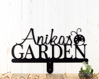 Personalized Sign, Custom Garden, Metal Sign, Gift For Her, Name Sign, Garden Name Sign, Garden Decor, Ladybug