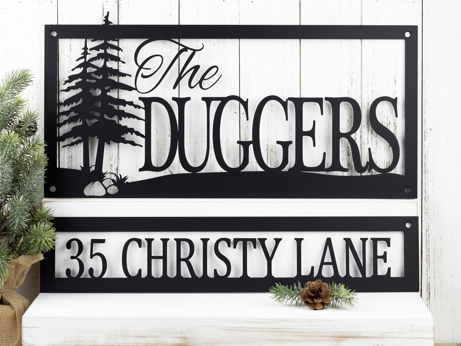 Custom Family Name and Address Metal Signs Black Trees Etsy