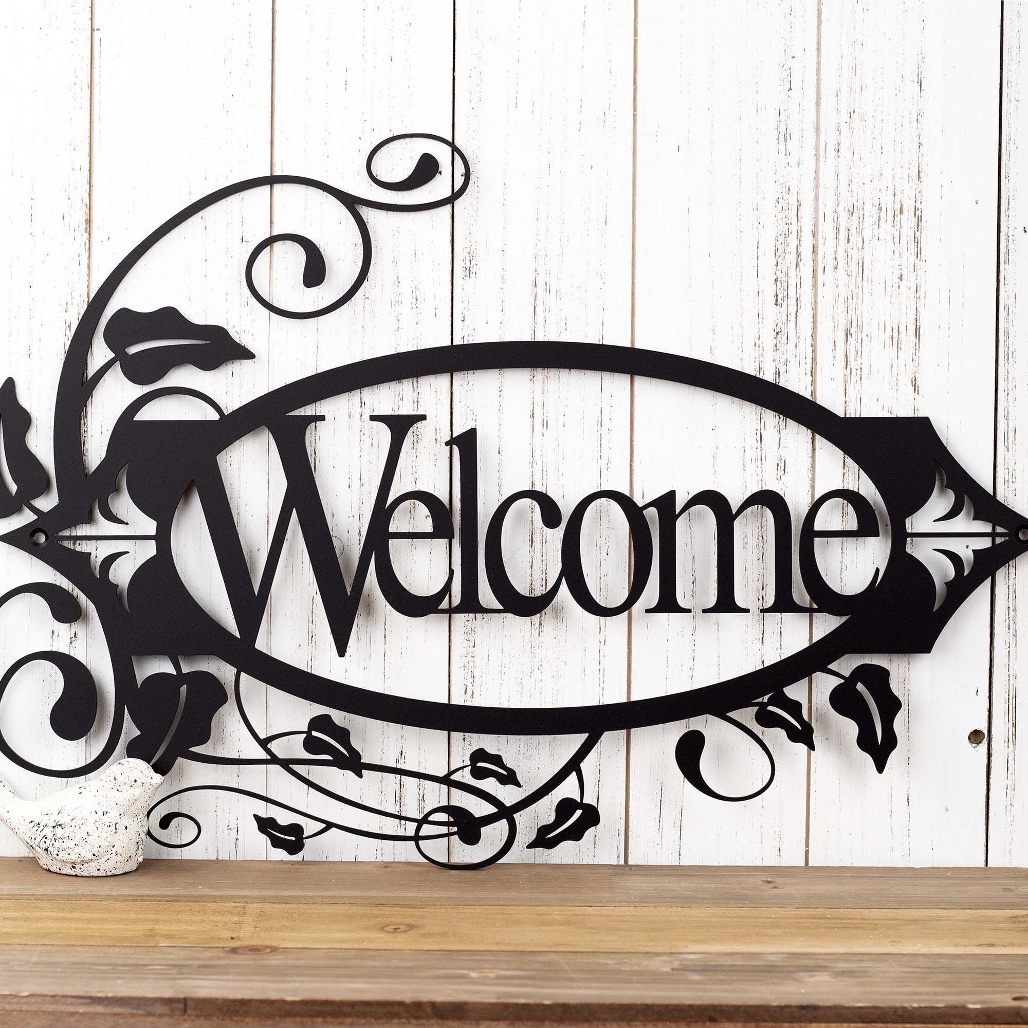 Welcome Metal Sign With Vines, Metal Wall Art, Outdoor Sign, House
