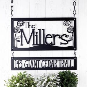 Last Name Sign for Wall, Address Sign for House, Roses, Metal Signs Personalized Outdoor, Yard Signs Personalized