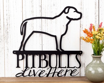 Pitbulls Metal Sign Outdoors, Natural Ears, Pitbull Mom, Dog Sign for Fence