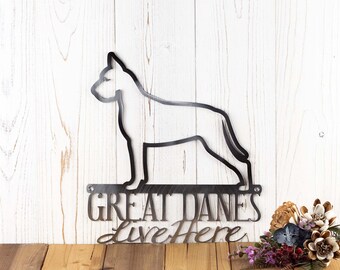 Great Dane Breed Metal Sign, Outdoor Canine Beware Steel Plaque, Mom and Dad Dog Lover Wall Art, New Puppy Housewarming Gift