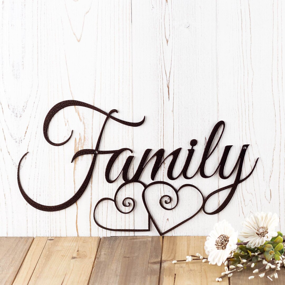 Family Metal Sign, Metal Wall Art, Metal Wall Decor, Hearts, Family