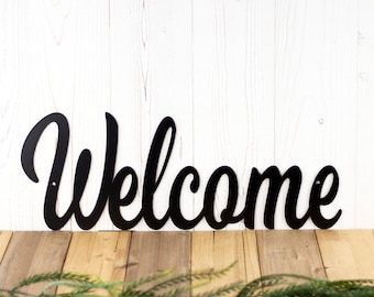 Welcome Signs for Front Porch, Metal Signs Outdoor, Horizontal Welcome Sign, Word Wall Decor