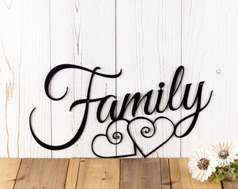 Family Metal Wall Art, Hearts, Family Sign, Metal Sign, Family Wall Decor, Wedding Gift, Wall Hanging