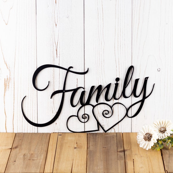 Family Metal Wall Art, Hearts, Family Sign, Metal Sign, Family Wall Decor, Wedding Gift, Wall Hanging