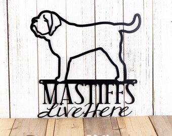 English Mastiffs Live Here Metal Sign, Door Sign, Metal Wall Art, Dog Sign