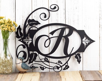 Monogram Metal Sign, Personalized Sign, Custom Sign, Monogram Script Letter, Family Monogram Sign, Family Name Sign, Metal Wall Art