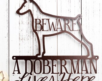 Doberman Metal Wall Art, Beware of Dog Sign, Doberman Pinscher, Metal Sign, Outdoor Sign, Pet, Dog Wall Decor