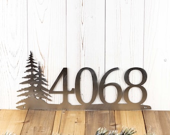 Rustic Metal House Number, Metal Sign, Custom Sign, Pine Tree, House Numbers, Metal Wall Art, Outdoor Sign, Address Plaque