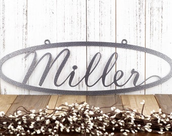 Custom Family Name Oval Metal Sign, Laser Cut Steel, Family Sign, Realtor Gift, Custom Sign