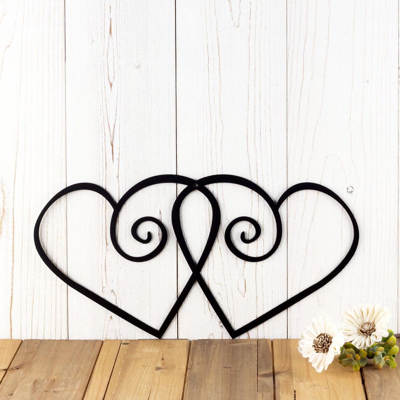 Hearts metal sign, in matte black powder coat.
