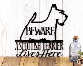 Scottish Terrier Lives Here Metal Sign, Scottie Dog, Dog Sign, Door Sign, Small Dogs, Wall Hangings