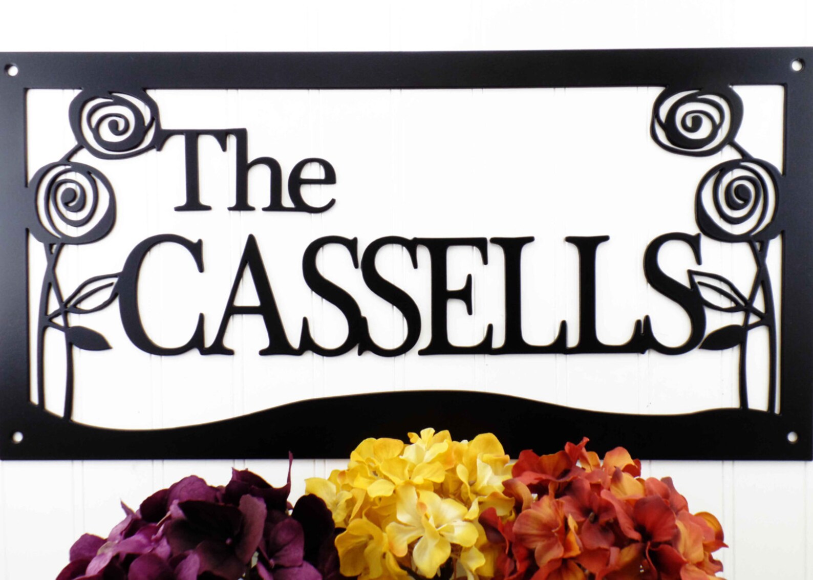 Custom Outdoor Family Name Metal Sign with Roses Black Last Etsy