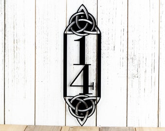Vertical House Number Plaque, Outdoor Metal Address Sign, Metal House Numbers, Celtic Knot