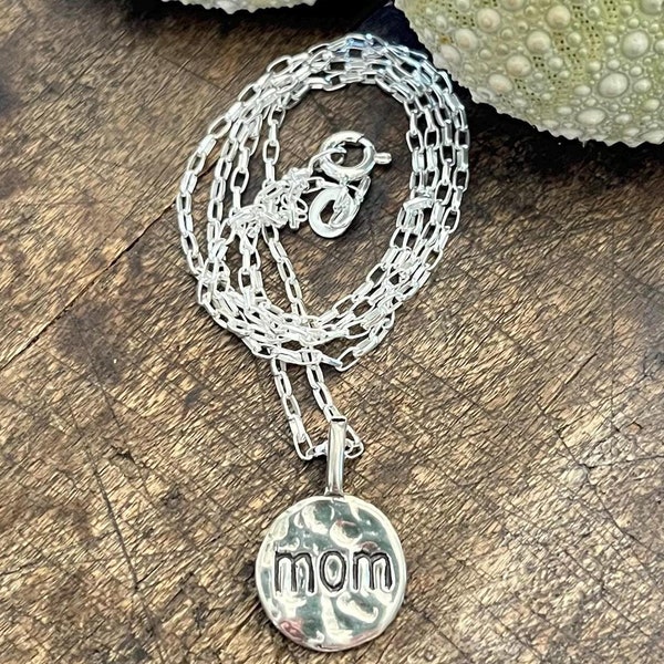 Silver Minimalist Necklace,  Mom Charm Necklace, Boho Jewelry, Boho Necklace, Silver Jewelry, Gift for Mom, Artisan Jewelry, Handmade