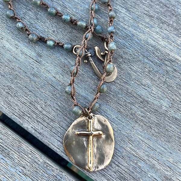 Cross Necklace Boho Faith Jewelry Boho Necklace Crochet Boho Jewelry Rustic Cross Pendant Artisan Jewelry Bohemian Jewelry Religious Jewelry