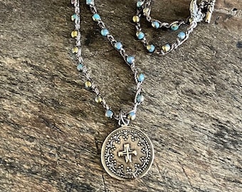 Medallion Boho Necklace Boho Faith Jewelry Cross Rosary Necklace Bohemian Jewelry Boho Jewelry Boho Bohemian Necklace Artisan Cross Necklace