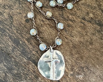 Boho Jewelry Bohemian Necklace Boho Faith Cross Necklace Silver Boho Necklace Boho Jewelry Religious Jewelry Crochet Necklace Artisan Boho