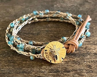 Bracelet dollar en sable, bijoux bohèmes Bracelet bohème, bijoux dollar en sable, bracelet au crochet bohème, bijoux bohèmes de plage, biscuit de mer, bohème chic