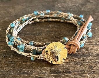 Sand Dollar Bracelet Boho Jewelry Boho Bracelet Sand Dollar Jewelry Bohemian Crochet Bracelet Beach Boho Jewelry Sea Biscuit Boho Chic