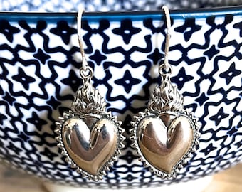 Boho Jewelry Silver Boho Earrings Bohemian Earrings Dangle Drop Earrings Sacred Heart Boho Faith Jewelry Bohemian Jewelry Gypsy Earrings