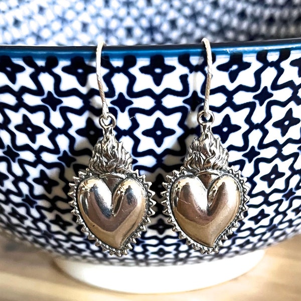 Boho Jewelry Silver Boho Earrings Bohemian Earrings Dangle Drop Earrings Sacred Heart Boho Faith Jewelry Bohemian Jewelry Gypsy Earrings