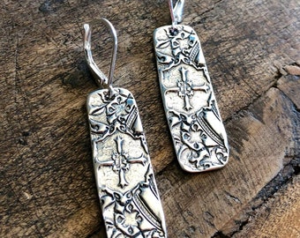 Boucles d'oreilles bohème bijoux foi bohème boucles d'oreilles croix bijoux bohème boucles d'oreilles longues pendantes boucles d'oreilles médaillon religieux boucles d'oreilles bohème en argent bohème