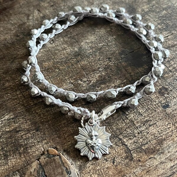 Sacred Heart Bracelet Necklace Silver Boho Faith Jewelry Crochet Necklace Religious Jewelry Rosary Boho Jewelry Religious Gift Rosary Gift