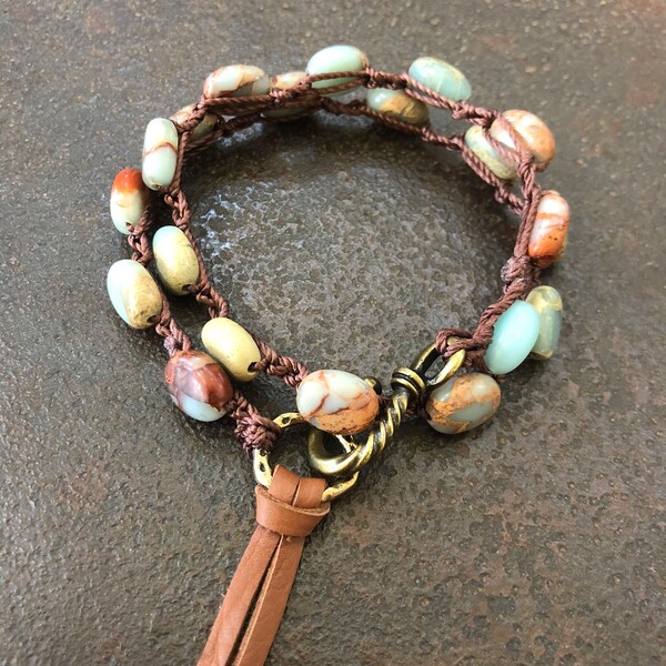 Boho Bracelet Boho Jewelry Bohemian Jewelry Boho Leather Fringe Bracelet Boho Wrap Bracelet Gemstone Bracelet Artisan Jewelry Hippie Jewelry